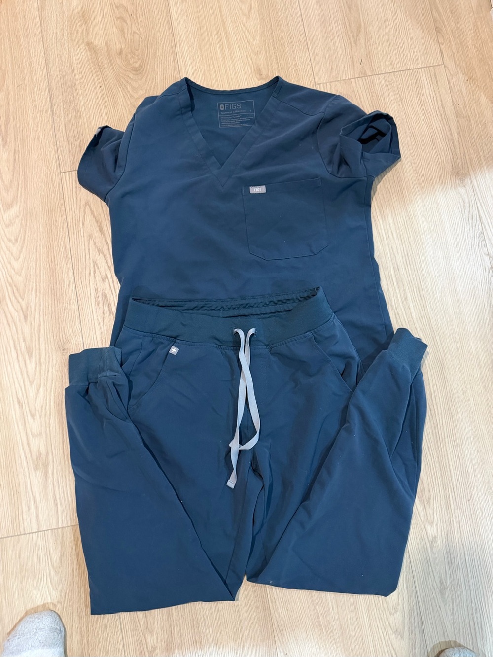 Figs Navy Drawstring Track Pants & Top Set